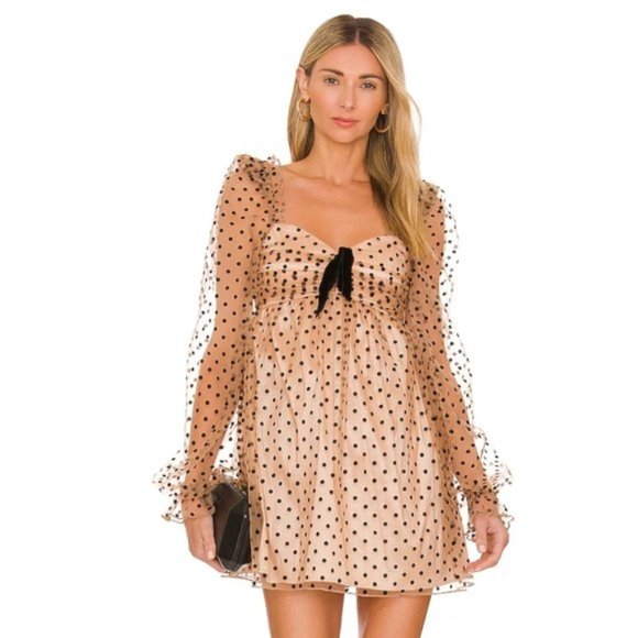 majorelle brown polka dot dress Majorelle Polka Dot Mini Flare Dress (S)